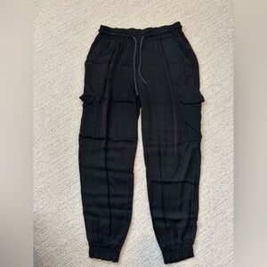 Women’s Boutique Black Silk Jogger Pants with Pockets (Unlabeled)